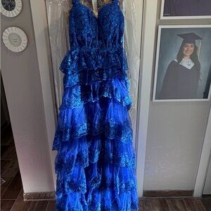 Elegant Blue Tiered Gown